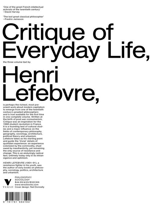 Title details for Critique of Everyday Life by Henri Lefebvre - Available